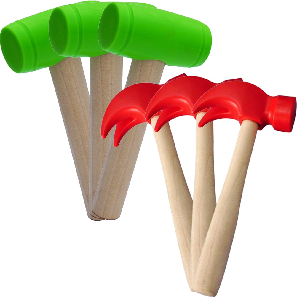 6 Pcs Small Wooden Hammer Mallet Toys Pretend Play Hammers Green