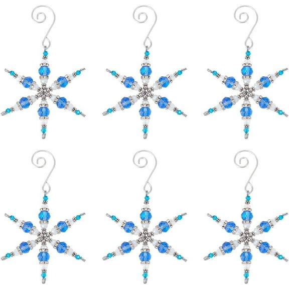 6 Pcs Snowflake Iron and Glass Pendant Crystal Rhinestone Shiny Snowflake Hangers Christmas Tree Ornaments for Xmas Holiday Winter Home and Party Decor 3inch(7.7cm) Royal Blue