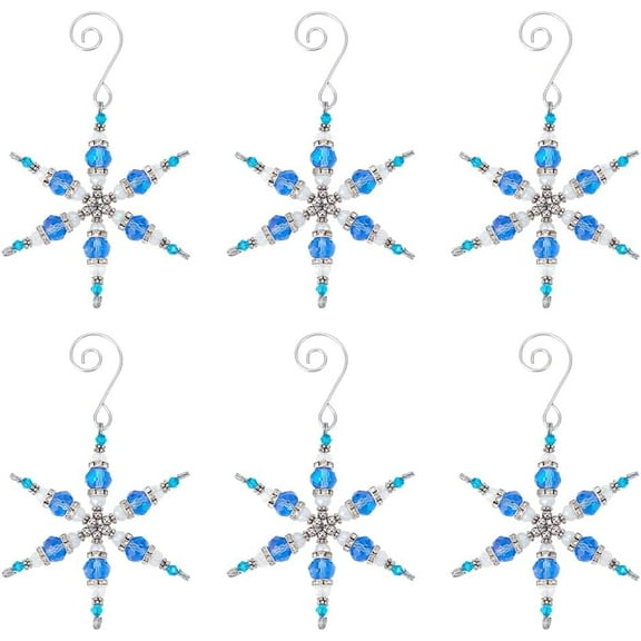 6 Pcs Snowflake Iron and Glass Pendant Rhinestone Shiny Snowflake Hangers Christmas Tree Ornaments for DIY Xmas Holiday Winter Home and Party Decor 3inch(7.7cm) Royal Blue