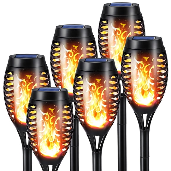 6 Pcs Solar Torch Light with Flickering Flame Waterproof Pathway Lights