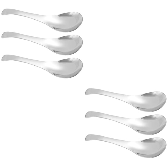 6 Pcs Stainless Steel Soup Spoons Set for Ramen, Asian Cuisine, Kitchen Cooking Utensils, Metal Meal Spoons
