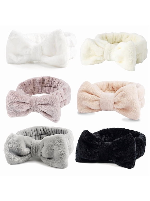 6 Pcs Spa Headband, Bow Hair Band, Soft Coral Fleece Makeup Headband, Makeup Headband, Makeup Hair Band for Women Girls Makeup