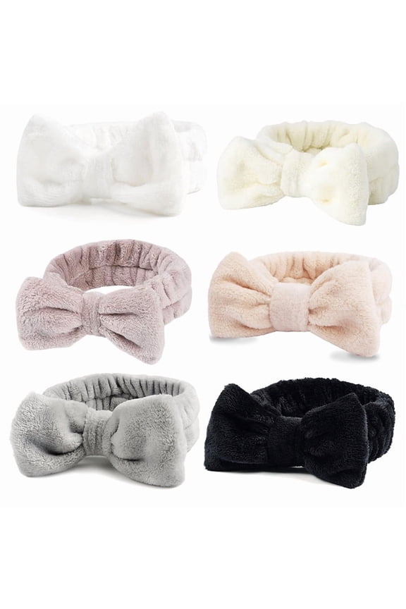 6 Pcs Spa Headband, Bow Hair Band, Soft Coral Fleece Makeup Headband, Makeup Headband, Makeup Hair Band for Women Girls Makeup