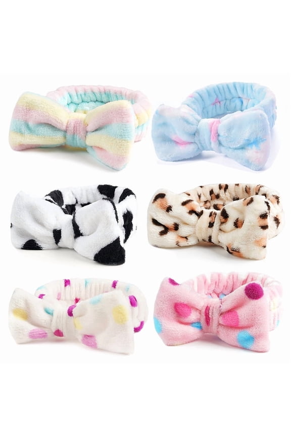 6 Pcs Spa Headband, Bow Hair Band, Soft Coral Fleece Makeup Headband, Makeup Headband for Face Washing Shower Skin Care Yoga