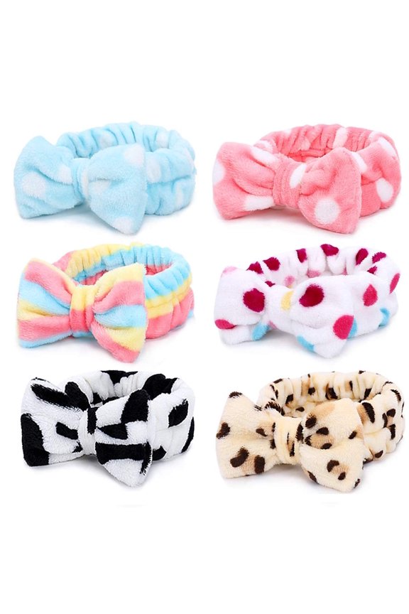 6 Pcs Spa Soft Coral Fleece Bow-Style Headbands for Makeup, Face Washing, Shower, Skin Care, and Yoga