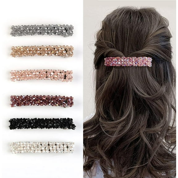 6 Pcs Sparkling Crystal Hair Clips Rhinestone Hair Clips,Hair Clips for Women,Rectangle French Automatic Hair Barrettes for Women Thin and Thick Hair
