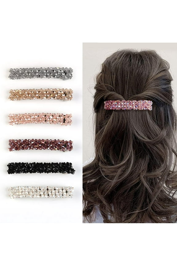 6 Pcs Sparkling Crystal Hair Clips Rhinestone Hair Clips,Hair Clips for Women,Rectangle French Automatic Hair Barrettes for Women Thin and Thick Hair