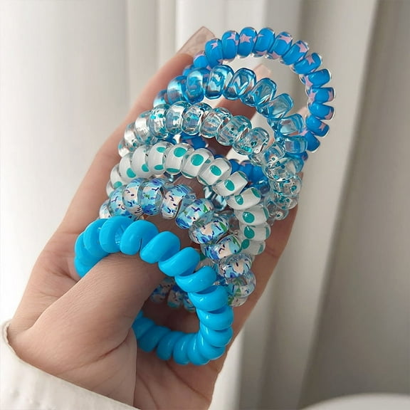 6 Pcs Spiral Hair Ties Non-Soaking Traceless Phone Cord Hair Ties Plastic Coil Hair Ties Ponytail Holders No-Damage No Crease Hair Tie for Girls Women Ladies