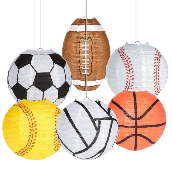 6 Pcs Sports Paper Lantern, 8 Inch Sports Hanging Paper Lanterns, Soccer Football Baseball Basketball Volleyball Softball Lantern for Sports-Themed Party Game Bithday Baby Shower Wedding Decoration