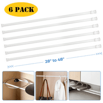 6 Pcs Spring Tension Curtain Rod, 28"-48" Adjustable for Bathroom Wardrobe Closet Windows, White