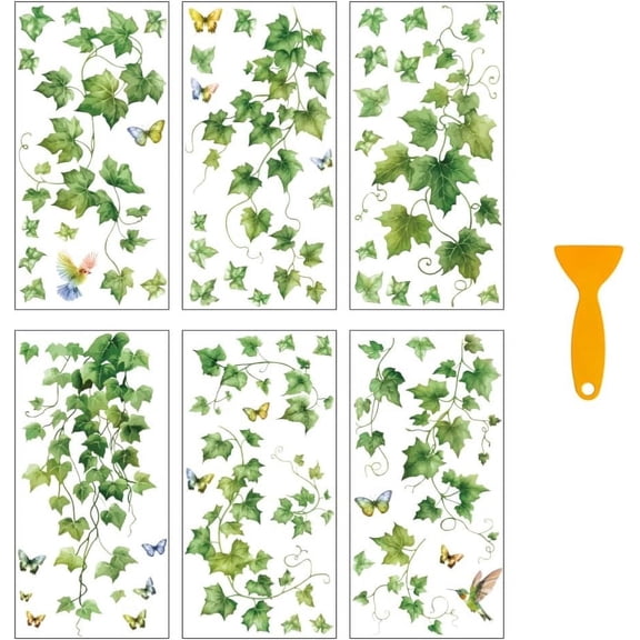 6 Pcs Spring Vine Leaves Rub on Transfers for Crafts 6 Styles Leaves Butterflies Birds Decals PVC Stickers Rub on Decals for Home Window Furniture Wood DIY Craft Green
