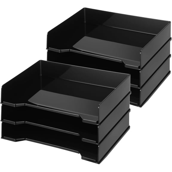 6 Pcs Stackable Rectangular Plastic Letter Tray 13 x 9.5 x 2.6 in Paper Holder File Organizer for Desktop Office Drawers Black