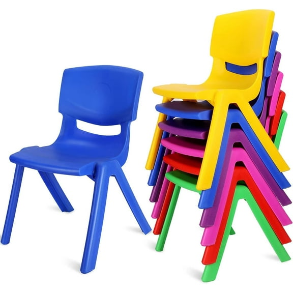 6 Pcs Stackable School Chairs Kids Plastic Stack Chairs L-Shaped Chair Home Daycare Chairs