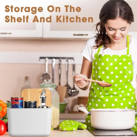 6 Pcs Stackable Storage Bins with Bamboo Lids and Handles, White Plastic Containers for Toys Organization