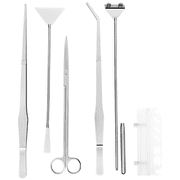 6 Pcs Stainless Steel Aquascaping Tools Kit, Aquarium Plant Tools Set with Algae Scraper, 15 in / 38 cm Tweezers, 11.8 in / 30 cm Scissors, 12.6 in / 32 cm Sand Spatula, Acrylic Holder, Silver