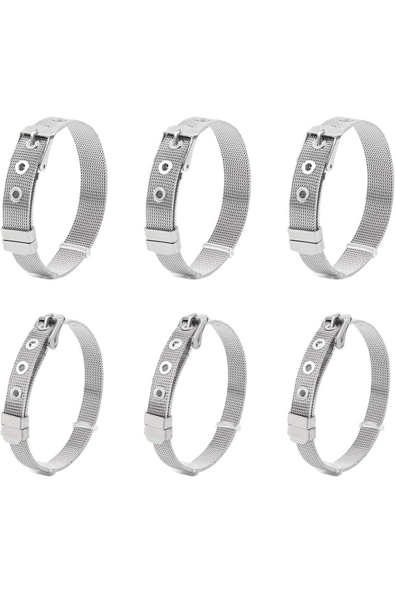6 Pcs Stainless Steel Bracelets Slide Wristbands Metal Bracelets for Slide Charms DIY Bracelet Making Supplies for DIY