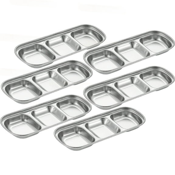 6 Pcs Stainless Steel Dip Clips for Plates and Bowls, 3-Compartment Dipping Sauce Holder Set, Attach Easily to Plates, Long-Lasting and Corrosion-Resistant