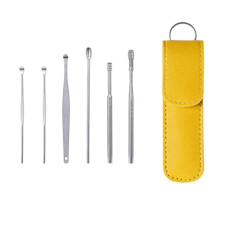 6 Pcs Stainless Steel Ear Picking Spoon Set PU Leather Sleeve Ear Curette Ear Picking Tool