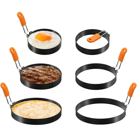 6 Pcs Stainless Steel Egg Rings + 9 holes Multipurpose Stainless Steel Steamed Egg Rack Combo Set, Egg Mold For Breakfast, Mini Pancakes, and Fried Eggs (4 Inch, 6 Inch, 8 Inch)