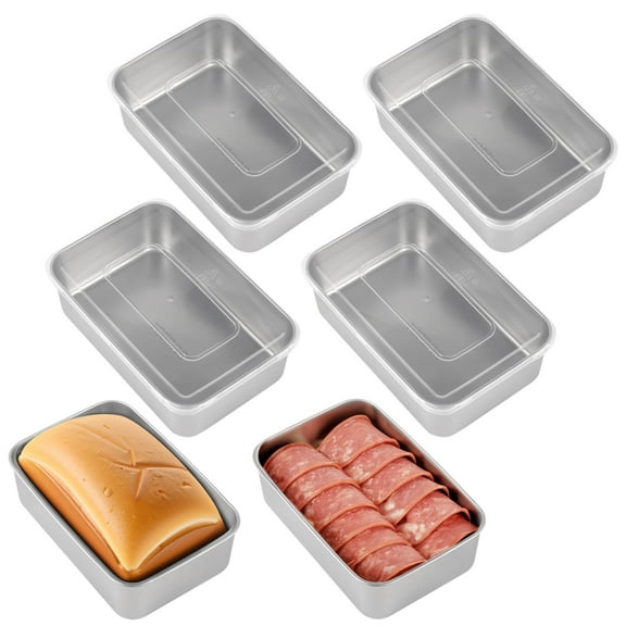 6 Pcs Stainless Steel Loaf Pans, 8.5 x 5.5 inch Bread Baking Pans with Lids, Rectangle Cake Meatloaf Molds, Food Serving Pans, Ideal for Baking and Storage