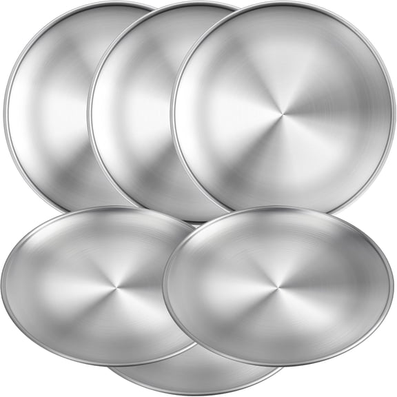 6 Pcs Stainless Steel Plates,9 inch Metal 304 Dinner Plates for Kids Toddlers,Lightweight Unbreakable Dishes Plates Set for Picnic Outdoor Camping,Thickened,Reusable and Dishwasher Safe