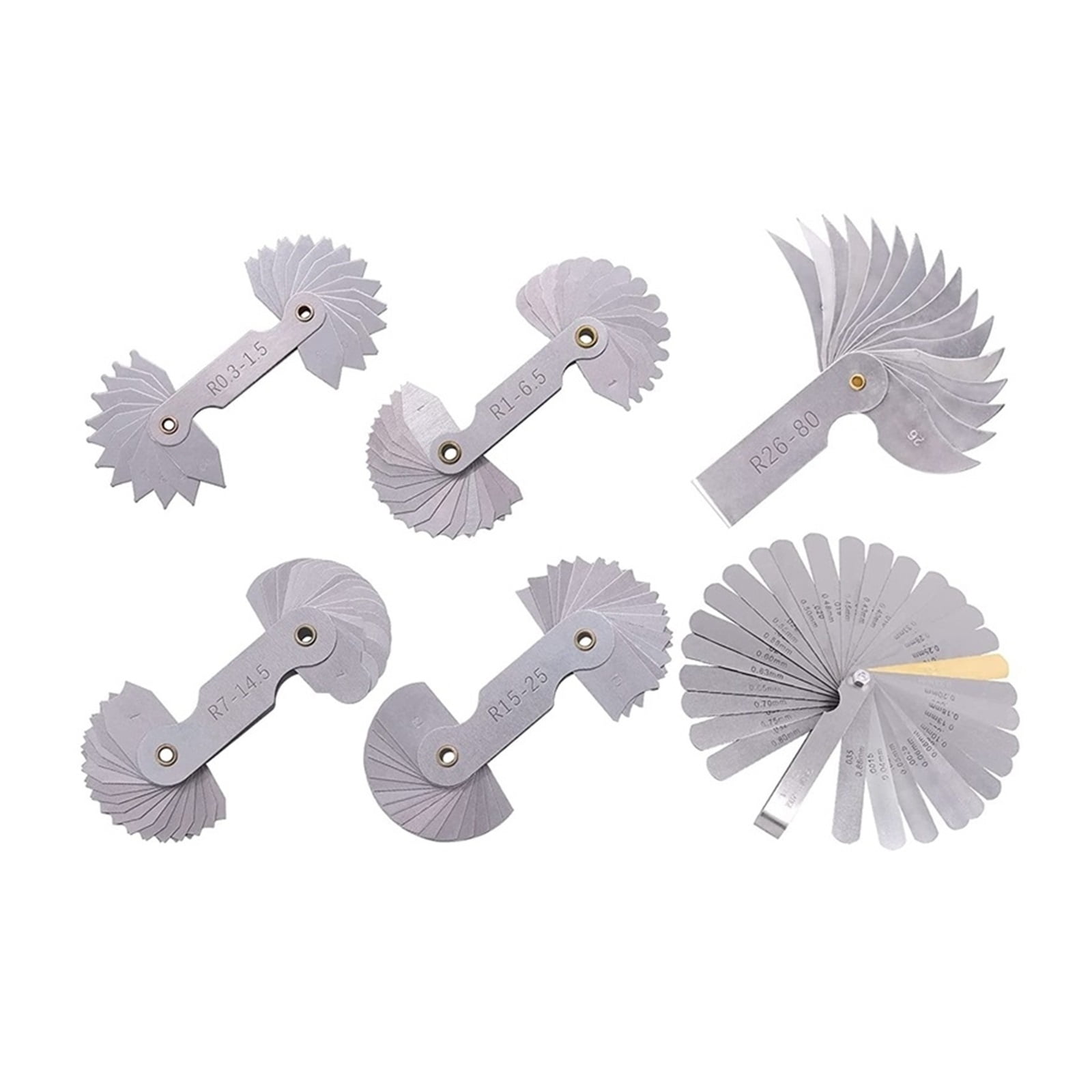 6 Pcs Stainless Steel Radius Gauge With Feeler Gauge Set Arc Radius Fillet Gauge And 0.04-0.88Mm Space Measure Tool ,Easy to Use