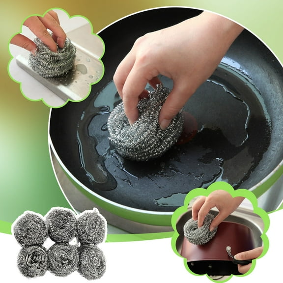 6 Pcs Stainless Steel Scourers, Stainless Steel 30x15x17cmCleaning Ball Utensil Scrubber, Density Metal Scrubber Scouring Pads Ball For Cleaning Dishes, Pans, Pots, Ovens(Silver)