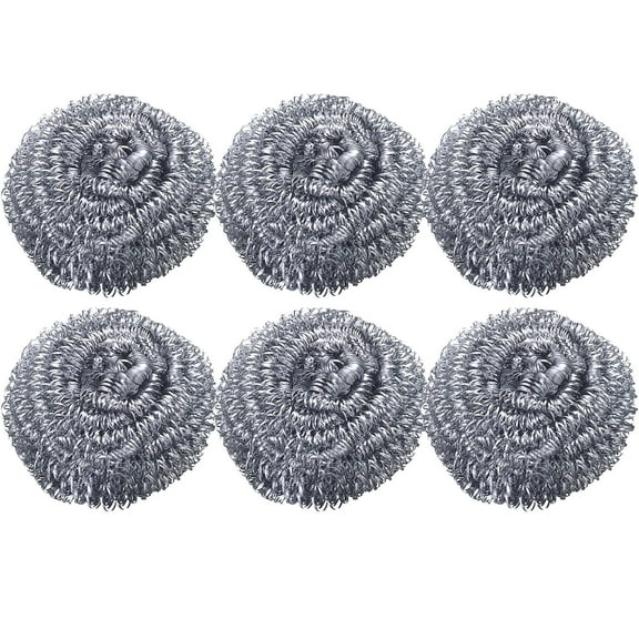 Pack of 6 Stainless Steel Scourers Stainless Steel Sponges 1.57 inch Cleaning Ball Pot Scrubbers Heavy-Duty Curled Flat Wire Metal Scouring Pads Cleaner for Cleaning Dishes, Pots, Pans, Grills
