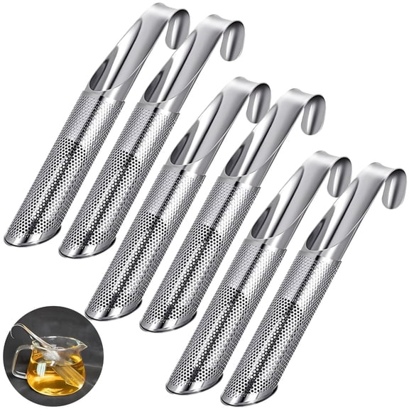 6 Pcs Stainless Steel Tea Infusers for Loose Leaf Tea, Fine Mesh Strainers for Single Cup, Cylinder Design with Hook Handle, Reusable Tea Diffusers, 5.75 in/14.6 cm Length