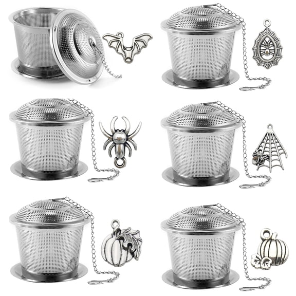6 Pcs Stainless Steel Tea Infusers for Loose Leaf Tea, Fine Mesh Tea Strainers with Unique Spider, Pumpkin, Bat Designs, Includes Hanging Hooks for Easy Use, Ideal for Black, Green, and Herbal Teas
