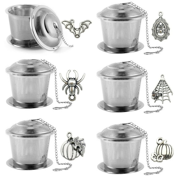 6 Pcs Stainless Steel Tea Infusers for Loose Leaf Tea, Fine Mesh Tea Strainers with Unique Spider, Pumpkin, Bat Designs, Includes Hanging Hooks for Easy Use, Ideal for Black, Green, and Herbal Teas