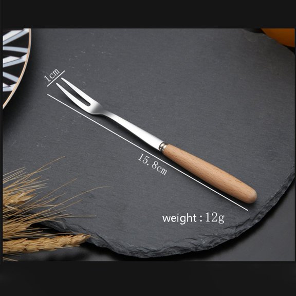6 Pcs Stainless Steel Two Prong Forks with Wooden Handles 6.22" x 0.39" 12g/pcs