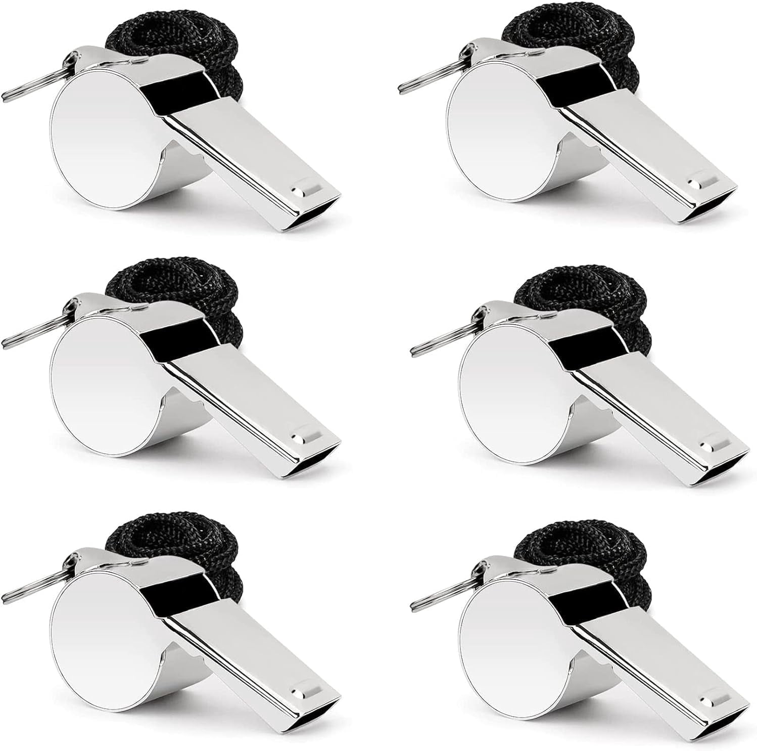 6 Pcs Stainless Steel Whistle, Referee Whistles, Strong Metal Whistle with Lanyard for Coaches, Strong and Durable for Referees, Coaches, Lifeguards, Team Sports