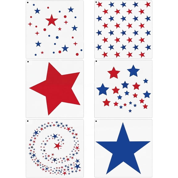 6 Pcs Star Stencil Kit for Painting, Reusable Plastic Star Templates in Different Sizes for Wood Glass Spray Fabric Wall Paper Crafts, DIY Home Decoration