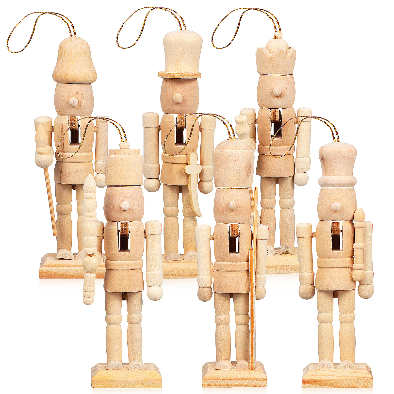 6 Pcs Statue Decor Nutcracker Unfinished Nutcracker Figures Crafts