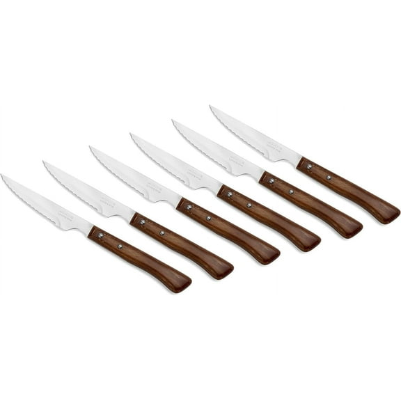 ARCOS Steak Knives Set of 6 Pieces. 4 Inch Steak and Meat Knife in Nitrum Stainless Steel. Ergonomic Wood Handle