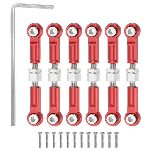 6 Pcs Steering Servo Turnbuckle Rod RC Aluminum Alloy Linkages for A959 A969 A979 K929 1/18  On-Road RC Car (Red, 37mm)