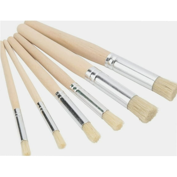 6 Pcs Stencil Brushes, Versatile Natural Stencil Bristle Brushes, Durable Wooden Handles Stencil Brush Kit for Watercolor Art Painting DIY Crafts