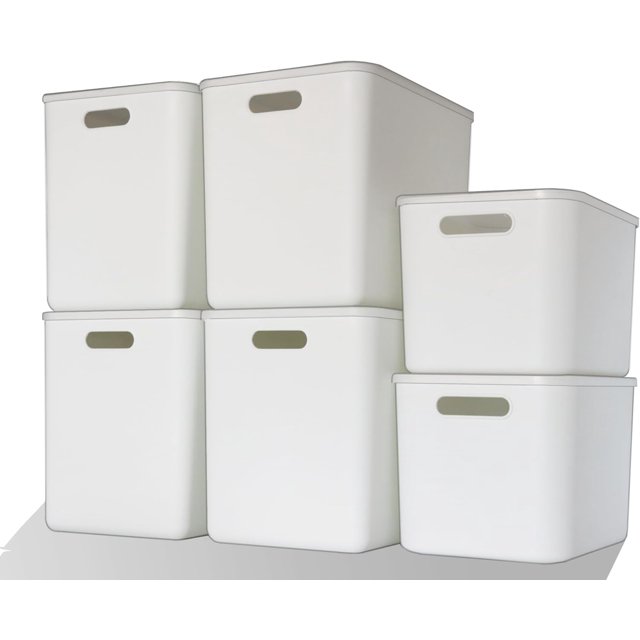 6 Pcs Storage Bins with Lids, Stackable Plastic Storage Containers for