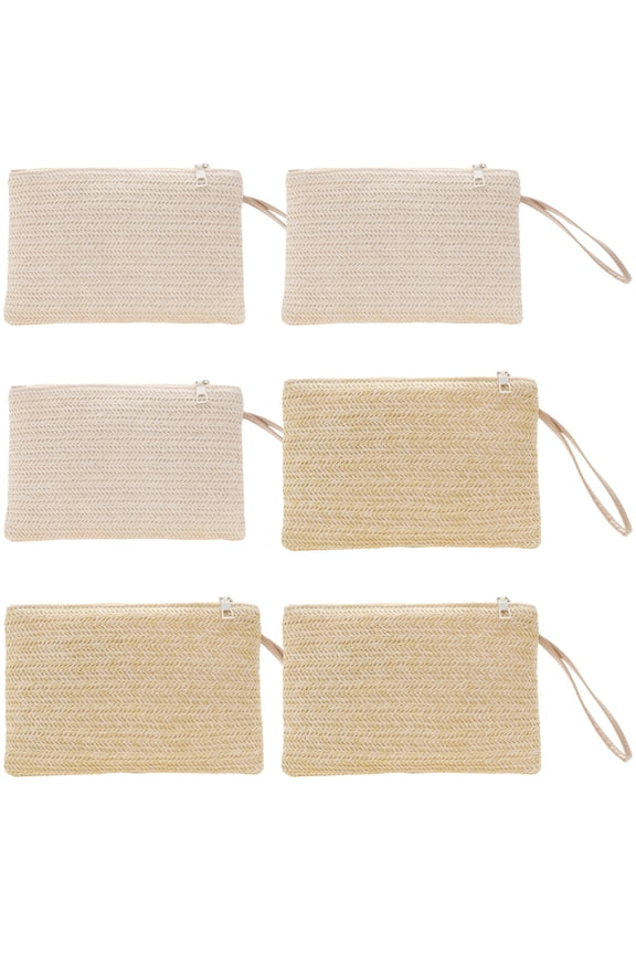 6 Pcs Straw Clutch Bag, 3 White and 3 Khaki, Women Straw Clutch Purses, Envelope Design with Wrist Strap, Bohemian Beach Style for Versatile Occasions