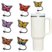 6 Pcs Straw Covers, Reusable Dust-Proof Straw Toppers for Tumblers, Splash Proof Silicone Straw Tip Covers, Portable Straws Covers Caps DecorationButterfly Style
