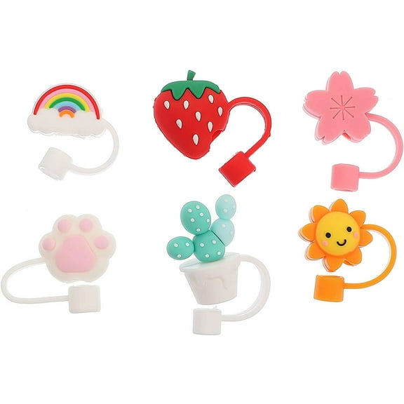 6 Pcs Straw Covers Silicone Straw Caps Reusable Drinking Straw Tips Lids Straw Toppers for Home Office