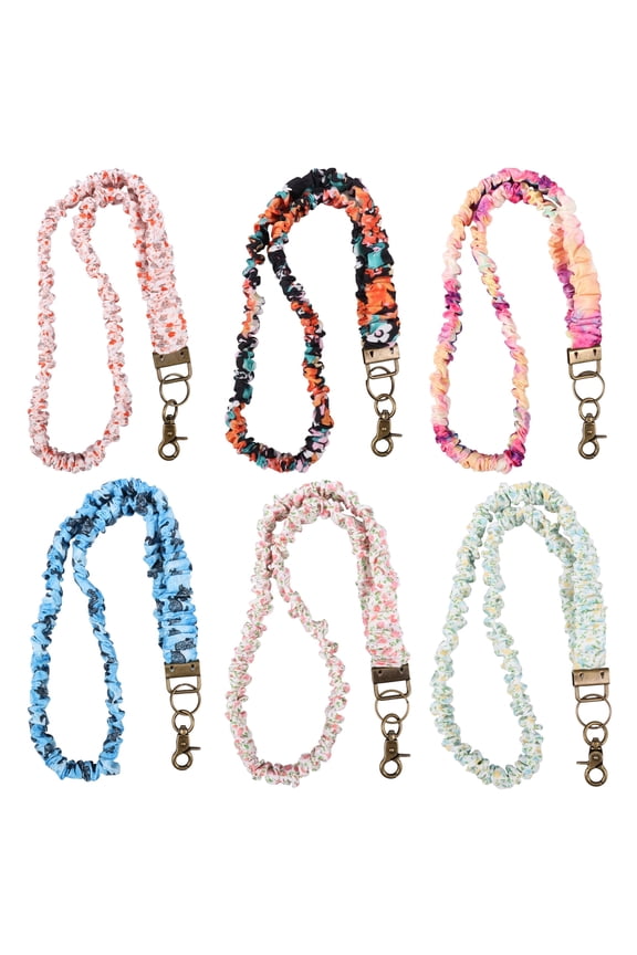6 Pcs Stretchy Scrunchie Lanyards with 8 ID Holder for ID Badges and Keys, Cute Neck Scrunchie Lanyard for Teacher Appreciation Gifts Nurses School Classroom(Colorful,Floral Style)