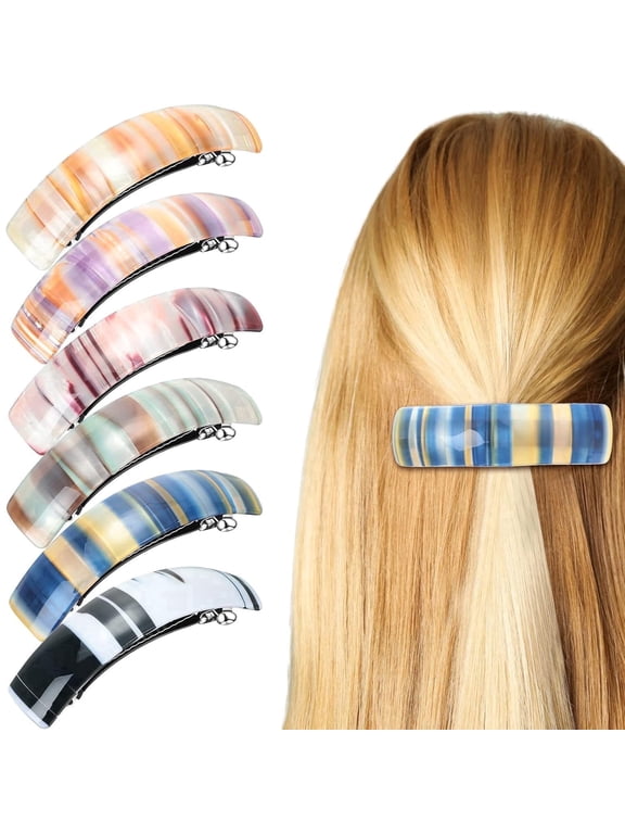 6 Pcs Stripe Acrylic Snap Hair Clips, French Vintage Barrettes for Women and Girls