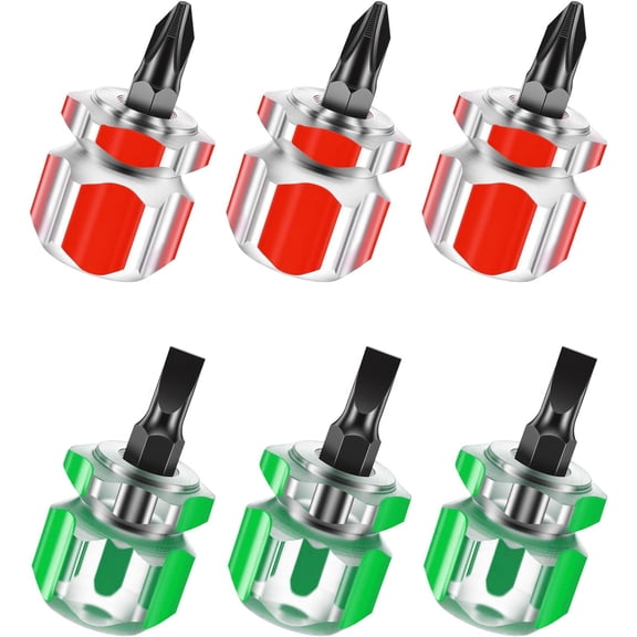 6 Pcs Manual Stubby Screwdriver Set, Mini Short Stubby Screwdriver with Phillips & Flat Heads, Compact Tiny Flat Phillips Screwdrivers Tools Ideal for Sewing Machines (Black, 2.8 In)