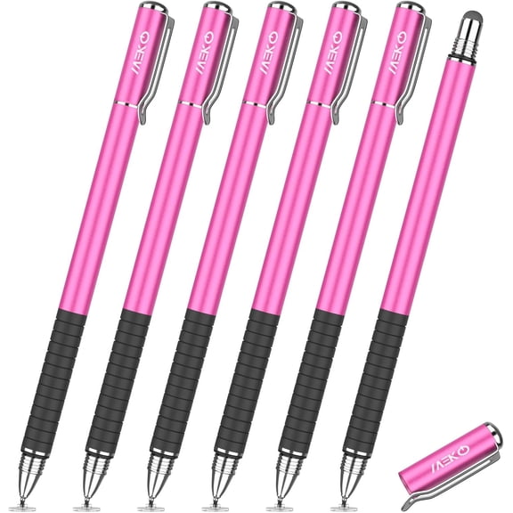 6 Pcs Stylus Pen for Touchscreen, 2-in-1 High Sensitivity & Precision Universal Stylus for iPad/iPhone/Samsung/Switch/Android Phones & Tablets All Capacitive Touch Screens (Pink)