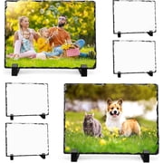6 Pcs Sublimation Blank Slate, 7.5 x 5.5 in Heat Transfer Rock Photo Plaque with Display Stand,Sublimation Slate Blanks Custom Stone Slate Picture Frame for Desktop Souveni Decoration
