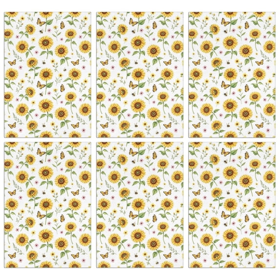 6 Pcs Sunflower and Butterfly White Pattern Funny Kitchen Towels, Microfiber Dish Towels, Kitchen Tea Towels Set 18" X 26"