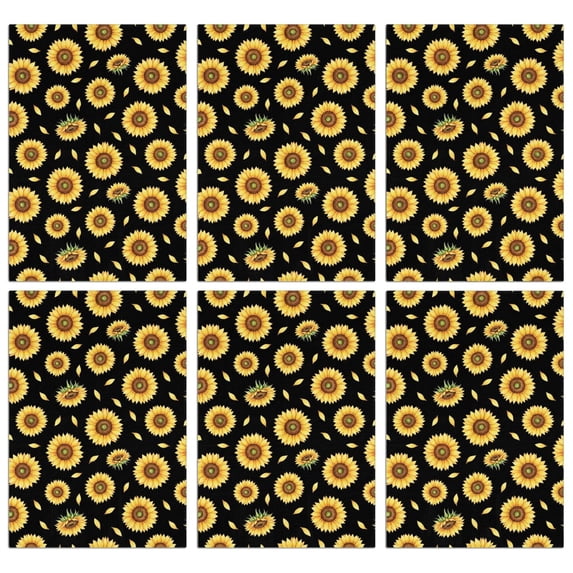 6 Pcs Sunflower and Petal Black Pattern Funny Kitchen Towels, Microfiber Dish Towels, Kitchen Tea Towels Set 18" X 26"
