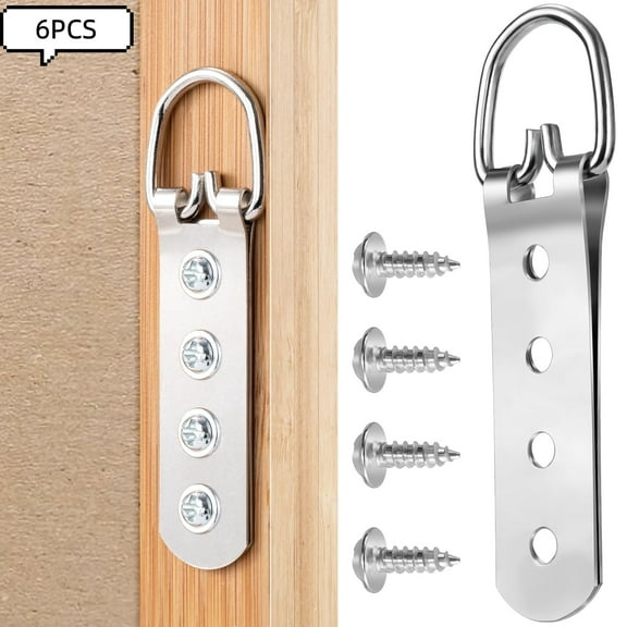 6 Pcs Super Heavy Duty Extra Large Strap Hanger 4 Holes D-Ring Hanger with 24Pcs Screws for Hanging Picture Photo Frame